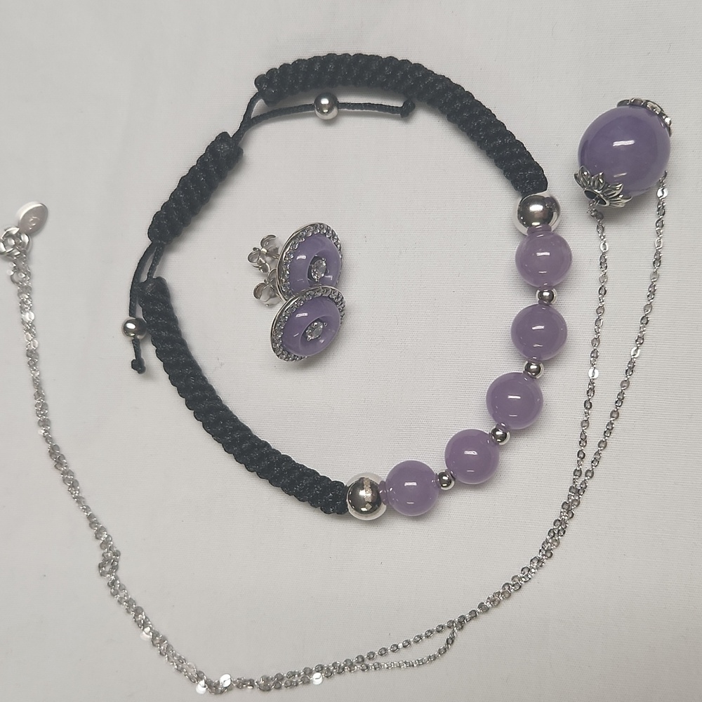 JOY Jade Of Yesteryear Lavender/Purle Lot Of 3 - NECKLACE, EARRINGS, BRACELET - Picture 11 of 12